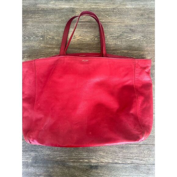 Saint Laurent Paris Red Leather & Suede Reversible tote bag with pouch - Authent - Picture 2 of 15